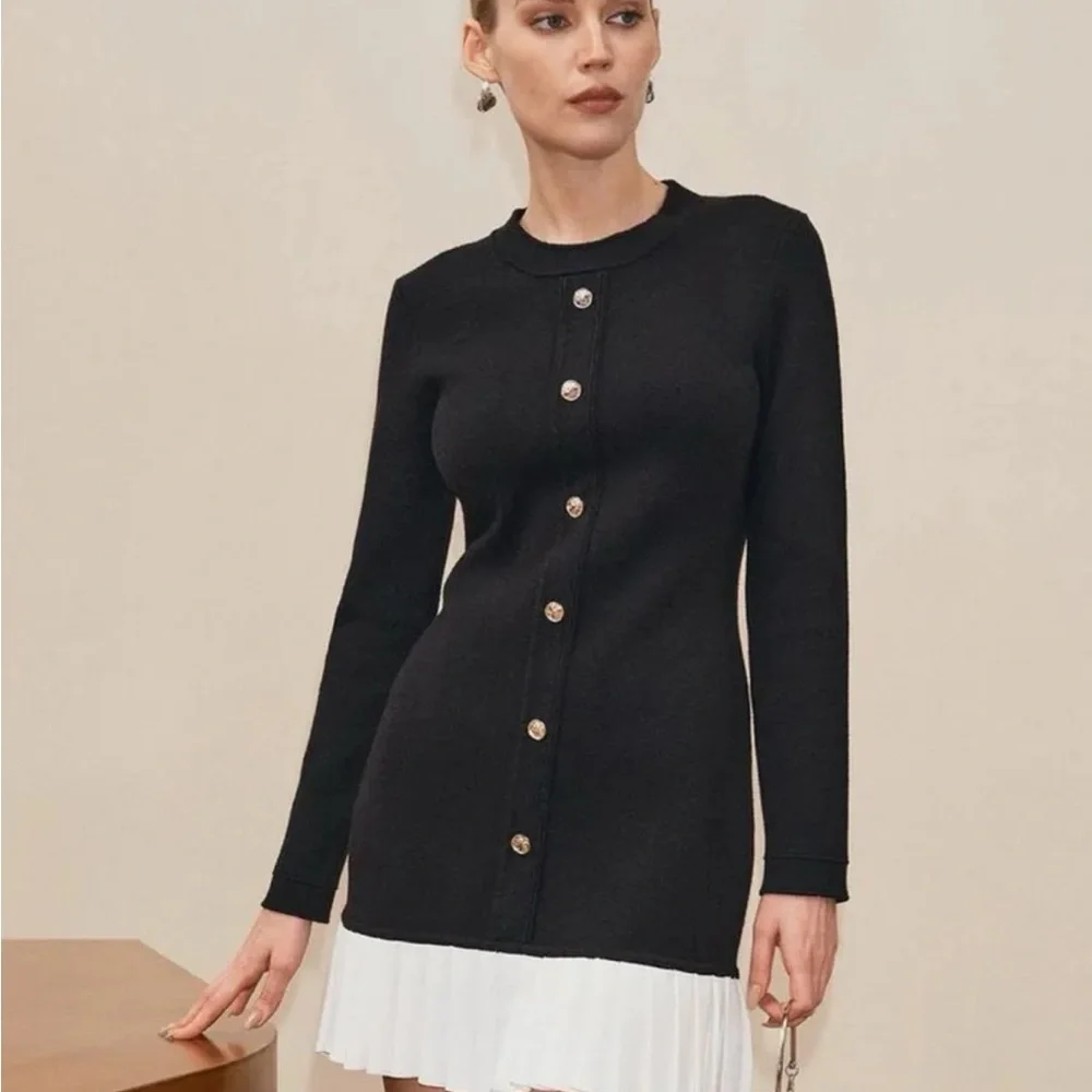 Commense Black and White Long Sleeve Dress - Picture 1 of 2